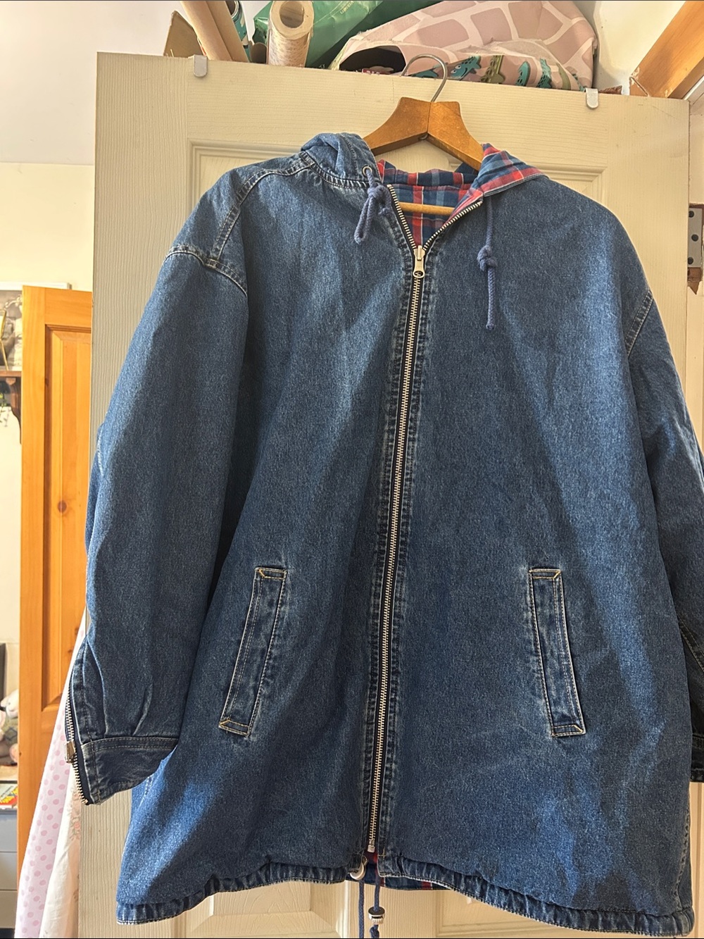 Classic Blue Denim Hooded Jacket - Unbranded
